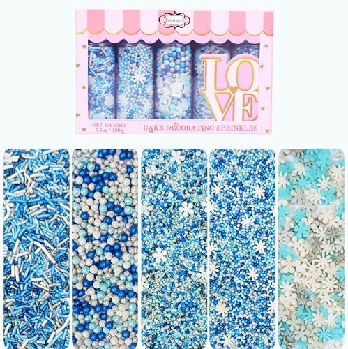 Confect Christmas Sprinkles | Sky Blue & White Mix | Edible Pearl, Flower & Vermicelli Sprinkles | Winter Holiday Cake & Cupcake Decorations- 5 Oz by CONFECTTHECAKEDECORATINGCO