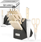 16 Pieces German Steel Knife Block Set, Extra-Long Creamy White Handles by KATISUN