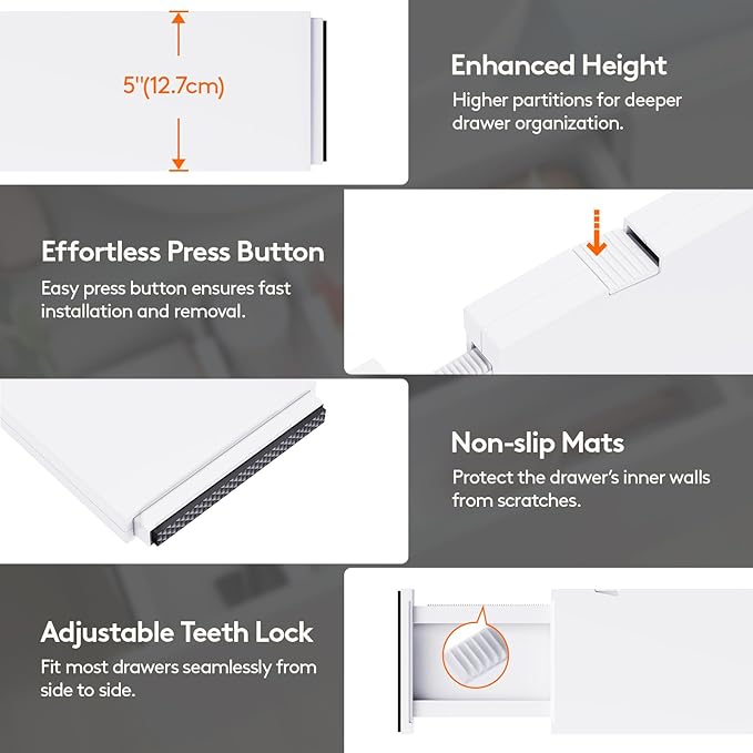 Lifewit 4 Pack 5" High Drawer Dividers 34-56cm/13.5-22" Adjustable Drawer - Image 6