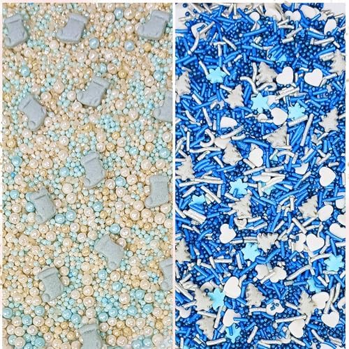 Confect Christmas Sprinkles | Holiday Sprinkles - Blue White & Gold Pearls Sparkling sugar I Christmas Tree Stocking & Snowflakes s for Dessert Decorating- 5 Oz - Image 6