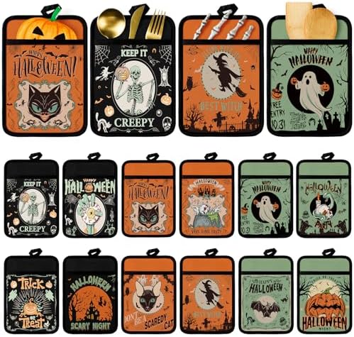 Jingmore 12 Pcs Halloween Pot Holders with Pocket Retro Housewarming Gifts by Jingmore