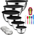 Rottay Mixing Bowls Set with Airtight Lids, Nesting Bowls with 3 Grater by Rottay