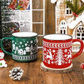 JarThenaAMCS 2Pcs Christmas Enamel Mugs Red Green Christmas Tree Snowflake Elk Ceramic Coffee Cups with Handle Holiday Drinking Mugs for Xmas Winter Party by JarThenaAMCS