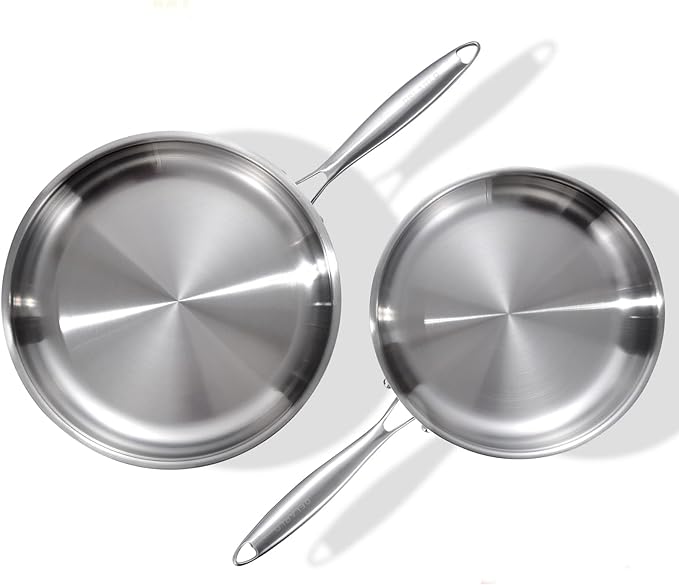 DELARLO Tri-Ply Stainless Steel Pan, 18/10 Frying Pan, Oven Safe Up to 600°F by DELARLOCOOKWARE
