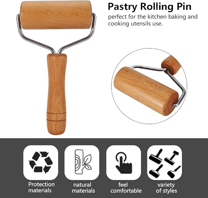 Watris Veiyi Small Rolling Pin, Wooden Dough Roller, Non-Stick Pizza Roller - Image 3