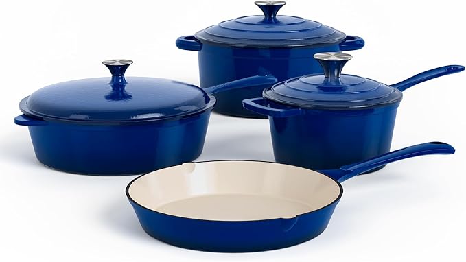 DishDelight 7 Pcs Enameled Cast Iron Pots and Pans Set, Induction Enamel Coated by DishDelight