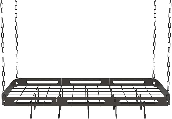 33” Pots and Pans Hanging Rack, Heavy-duty Metal Square Kitchen Ceiling Pot Rack - Image 8