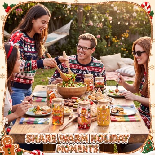 Vesici 6 Pcs Christmas Glasses with Lid Straw and Stopper, Gingerbread Man - Image 7