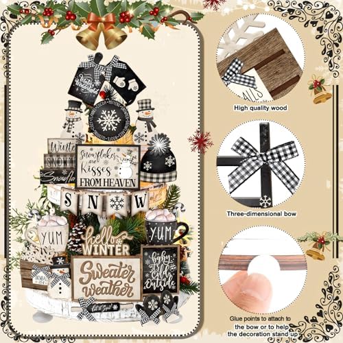 CroBlissful 23 Pcs Christmas Tiered Tray Decor Set, Winter Table Decor - Image 4