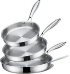 CAROTE 3-Piece Tri-Ply Stainless Steel Frying Pan Set, Skillet Set 8"/10"/12" by CAROTE