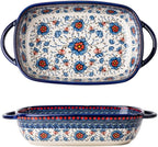 Blue and Orange Flower Vintage Style Ceramic Bakeware Casserole Dish Baking Pan by Bicuzat