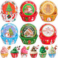 Christmas Cupcake Liners with Toppers Picks, Standard Wrappers Cupcake Disposable Baking Cups Muffin Liners for Xmas Holiday Party Favors, Party Decorations for Christmas Baking Supplies by Homyplaza