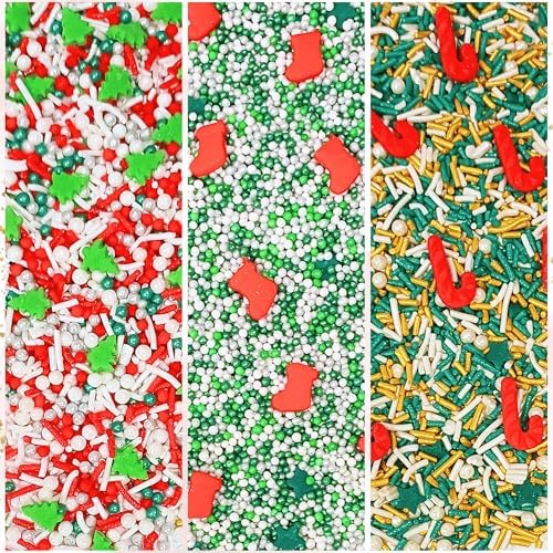 Confect Christmas Sprinkles | Christmas Sprinkles - Green White Silver Red & Gold Pearls Sparkling sugar I Christmas Tree Stocking & Candy Canes for Dessert Decorating- 5 Oz - Image 7