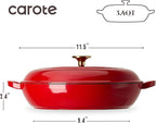 CAROTE 3.4QT Enameled Cast Iron Braiser Pan, Shallow Dutch Oven Casserole - Image 2
