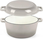 P&P CHEF 5Qt Dutch Oven Pot for Bread Baking, 2 In 1 Round Cast Iron Dutch Oven by PPCHEF