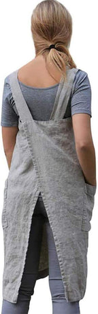 VLZUFE Cotton Linen Apron for womens Cross Back Apron Pinafore Dress for Baking - Image 3
