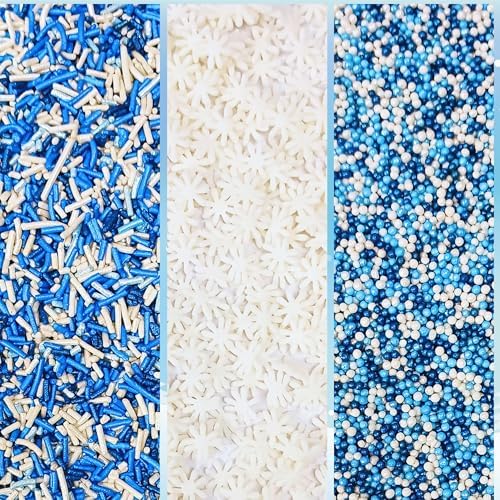 Confect Christmas Sprinkles | Frozen Mix Blue Pearls | Silver & White & Snowflakes | White Flower Sprinkle | Christmas Jimmies Sprinkles - 5 Oz - Image 7
