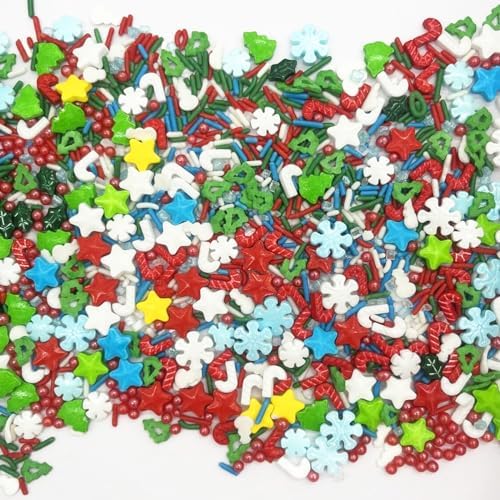 Tree Star Snowflakes Sprinkles Candy Sugar Sprinkle Red and Green Sprinkles Cake Decorations Cupcake Toppers Cookie Decorating Ice Cream Celebrations 3.2oz - Image 4