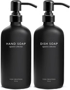 Vine Creations Black Glass Soap Dispenser Set, Dish Soap and Hand Soap by VineCreations
