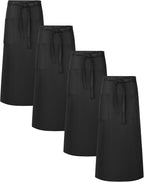 Xtinmee 4 Pcs Bistro Aprons 2 Pockets 32 Inch Waterproof Half Waist Black by Xtinmee
