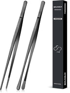 2 Pcs 10-inch Cooking Tweezers Tongs Precision Serrated Tips, Stainless Steel by SOUXMUX