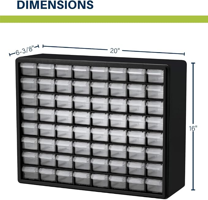Akro-Mils 64-Drawer Plastic Storage Cabinet, 20-Inch W x 6-Inch D x 16-Inch H | - Image 3