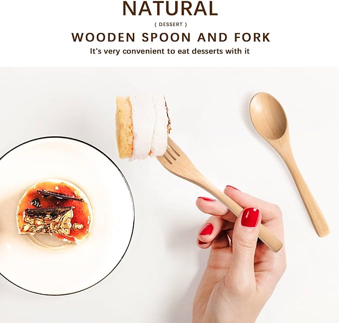 2pcs 6.3inch Schima Wooden Utensil Set Including Spoons and Forks, Reusable - Image 4