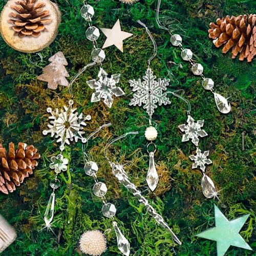 Crystal Christmas Tree Ornaments, Clear Acrylic Snowflake & Icicle, 48pcs - Image 3