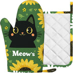 Black Cat Oven Mitts and Pot Holders Sets Cartoon Sunflower Silicone Heat - Image 2