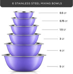 JoyJolt Stainless Steel Mixing Bowl Set of 6-5qt to 0.5qt Nesting Bowls - Image 2