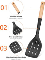 Pack of 2 Silicone Spatula, Non Stick Cooking Utensil Set Wooden Handle Kitchen - Image 3