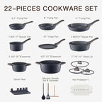 Pots and Pans Set Nonstick 22 Pcs, Ceramic cookware set Non-Toxic CoatingGray - Image 7