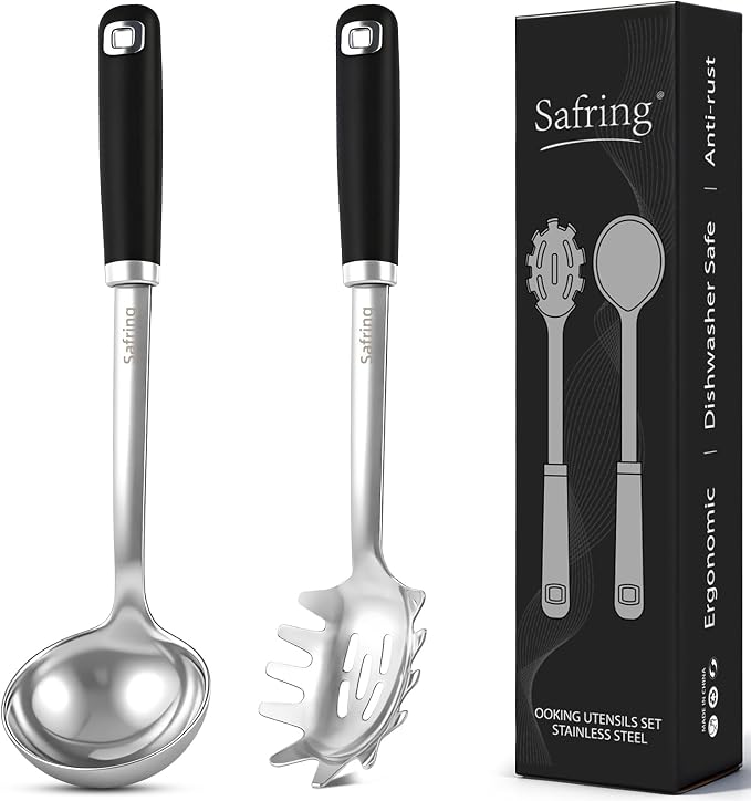 Safring Stainless Steel Soup Ladle and Spaghetti Spoon Set, Heat Resistant by Safring