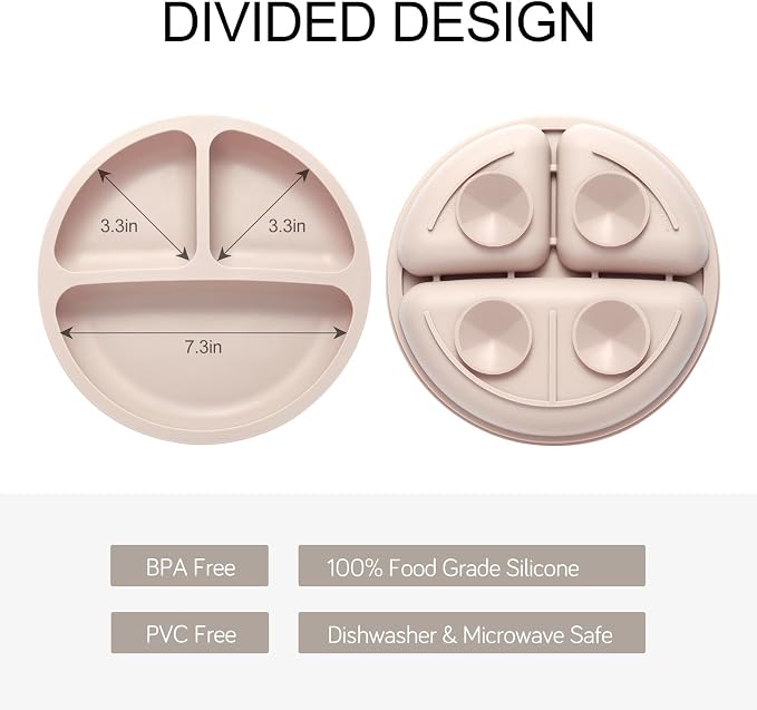 Eascrozn Silicone Feeding Set, 2 Pack Divided Toddler Plates - Image 2
