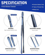 JETKONG 2 Pcs 9-Inch Cooking Tweezer Tongs Stainless Steel Kitchen Tweezers - Image 2