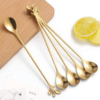 AnSaw 6-Piece Elegant Gold Leaf Long Handle Teaspoons - Image 5