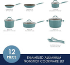 Rachael Ray Cucina Nonstick Cookware Pots and Pans Set, 12 Piece, Agave Blue - Image 2