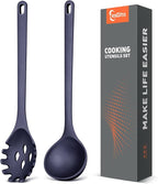 Silicone Spaghetti Spoon&Soup Ladle Cooking Utensils Set of 2, No Scratch by TesQita