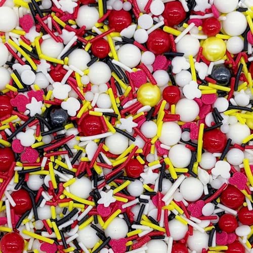 Yellow & Red & Black & White Sprinkles Mix Size Pearls Mouse Themed Cake Decorations Cupcake Toppers Perfect for Wedding Party Valentine Halloween Christmas Supplies 4.58OZ - Image 2