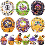 Halloween Cupcake Liners with Toppers Picks, Standard Wrappers Cupcake Disposable Baking Cups Muffin Liners for Halloween Party Decorations Supplies (150 Liners & 150 Toppers) by Homyplaza
