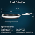 8 Inch Tri-Ply Stainless Steel Hybrid Frying Pan, Ceramic Nonstick Skillet - Image 7