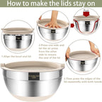 Umite Chef Mixing Bowls with Airtight Lids, 6 piece Stainless Steel Metal - Image 5