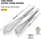 18/10 Stainless Steel Large Whisk Set of 2, 15.5 inch Heavy Duty Long Whisk and - Image 3