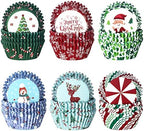 CHENGU 600 Pieces Christmas Cupcake Wrappers, Candy Santa Claus Cupcake Liners Snowman Xmas Colorful Paper Baking Cups for Cake Make Baking Supplies, 6 Styles(Candy Styles) by CHENGU