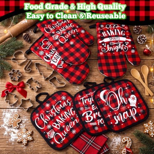 Qinyoung 48 Pcs Christmas Kitchen Oven Mitts Pot Holders, Buffalo Plaid - Image 6