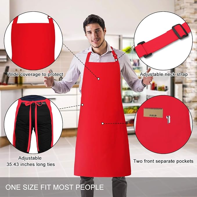 Jubatus 1 Pack Bib Aprons with 2 Pockets Cooking Chef Kitchen Apron - Image 2