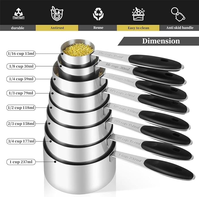 16 Pieces Measuring Cups and Magnetic Measuring Spoons Set Stainless Steel - Image 2