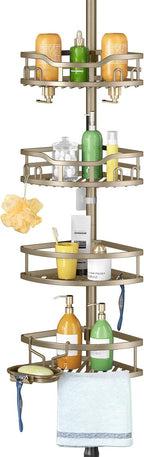 HAMITOR Corner Shower Caddy Tension Pole: Rustproof 4-Tier Bathroom Organizer by HAMITOR
