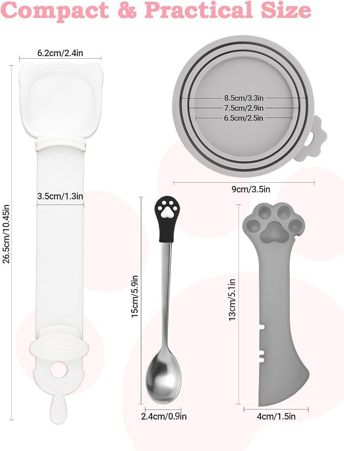 6 PCS Cat Food Can Covers Lids Set, Cat Bar Squeezer, Stainless Steel Wet Food - Image 2