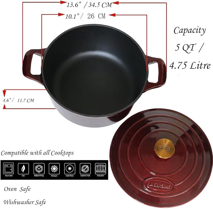 La Cuisine Enameled Cast Iron Dutch Oven Casserole Dish Pot - Image 8